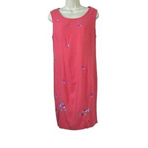 Erika Vintage 90s Coral Sleeveless Linen Blend Shift Dress Size 12